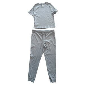 H&M BABY BLUE RIBBED MATCHING SET T-SHIRT JOGGERS CO-ORD SIZE LARGE